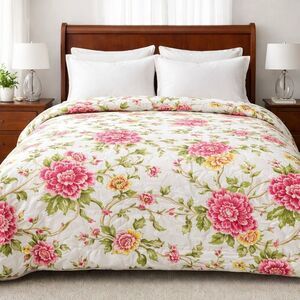 Pottery Barn Floral Botanical Queen Duvet Cover 100% Cotton Pink Green Cottage
